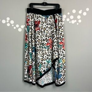 Soft Surroundings Leopard Floral Flowy Skirt Size L Elastic Waist Boho Travel